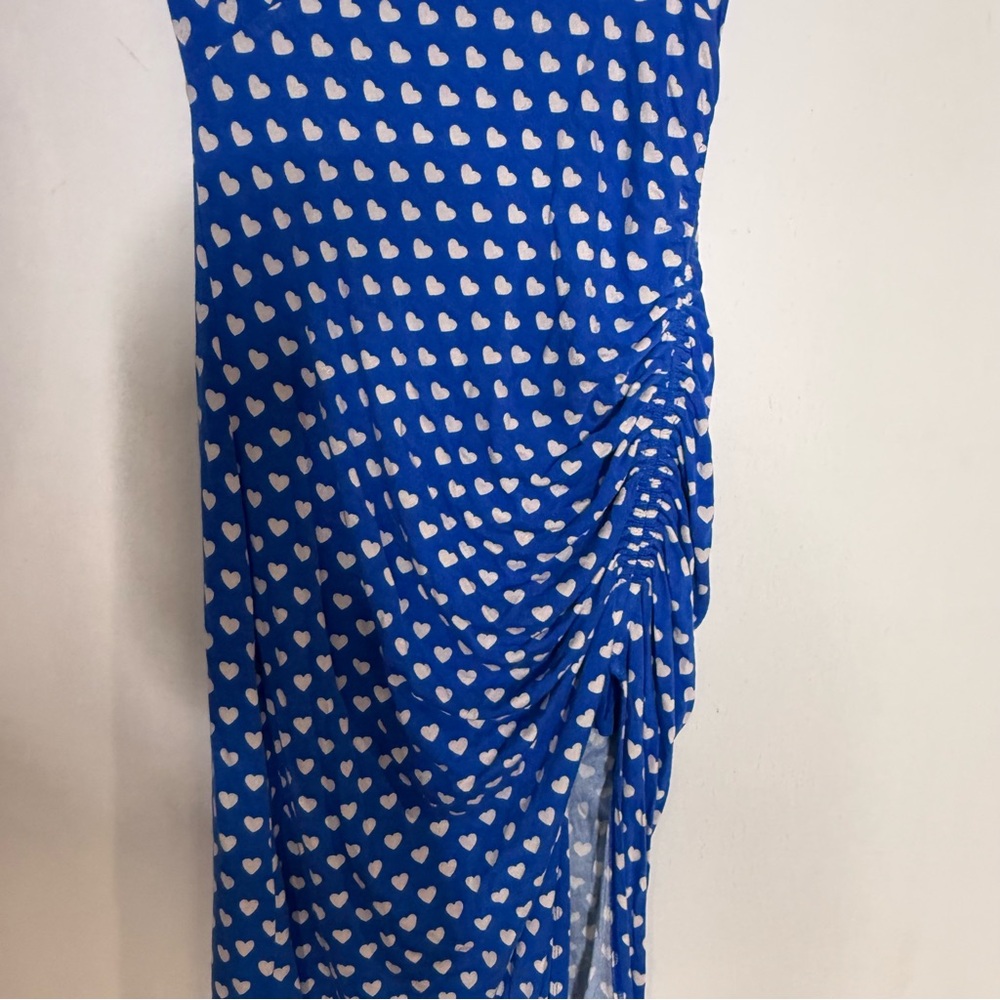 Free people Lakeside PolkaDot Heart Side Slit Cutout Back Maxi Dress Size M Blue - Picture 9 of 14